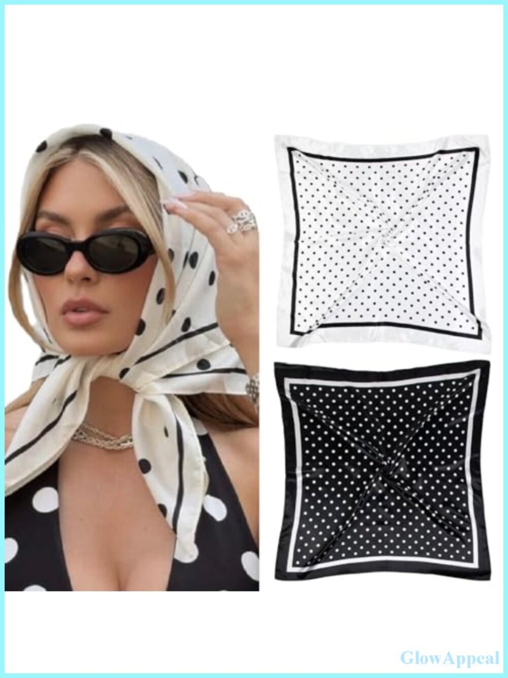 Vintage Silk-Like Polka Dot Head Scarf for Women, 35x35" Hair Wrap, Pirate